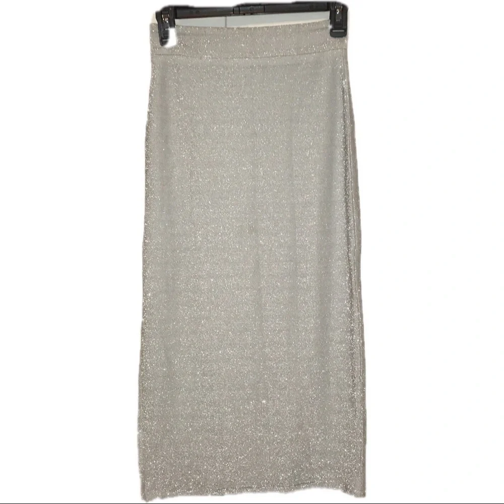 Metallic Silver H:ours Lou Pencil Midi Skirt XS